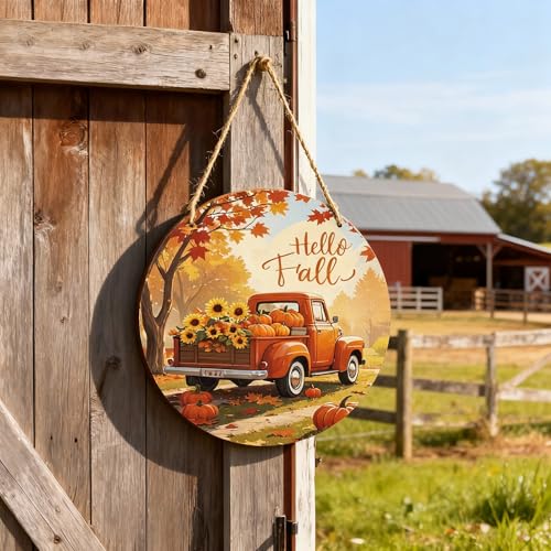 Hello Fall Wooden Hanging Sign for Front Door Autumn Home Decor