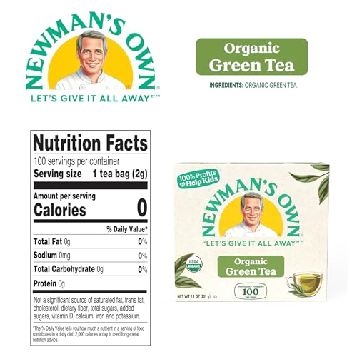 Newman's Own Organic Green Tea, 100 Count Tea Bags (Pack of 5)
