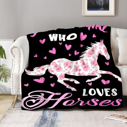 Just A Girl Who Loves Horses Throw Blanket - Cozy 60"x50" Fleece