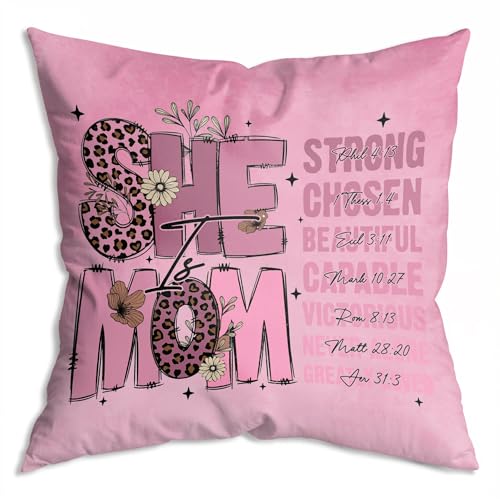 ZNGFON Christian Throw Pillow Cover 18x18 Decor Variation 8 - Mom Gift, Bible Verse, Pink Christian Pillowcase