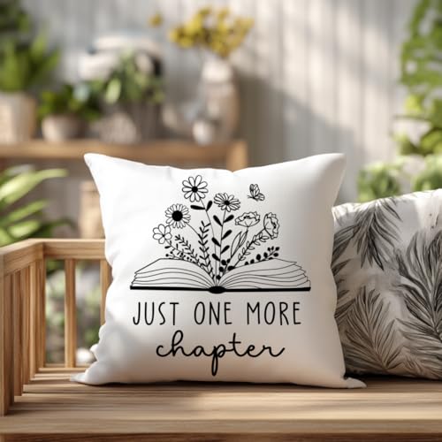 Just One More Chapter Book Lovers Throw Pillow Cover 18x18