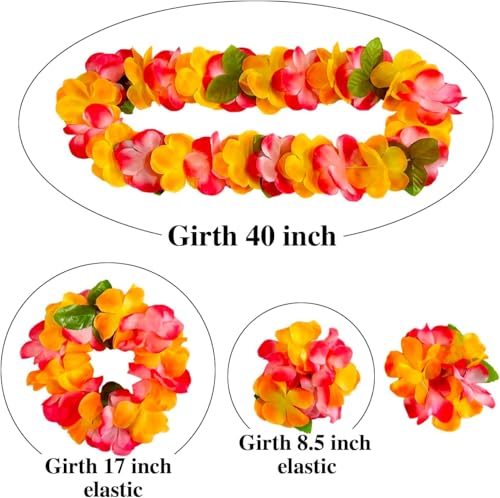 FreshDear Hawaiian Leis Set - 12 Necklaces, 4 Headbands, 8 Wristbands for Luau & Summer Parties