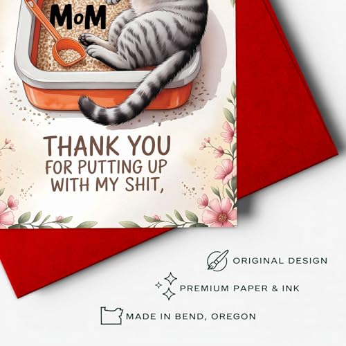 Funny Cat Mother's Day Card with Envelope - Humorous Greeting for Mom
