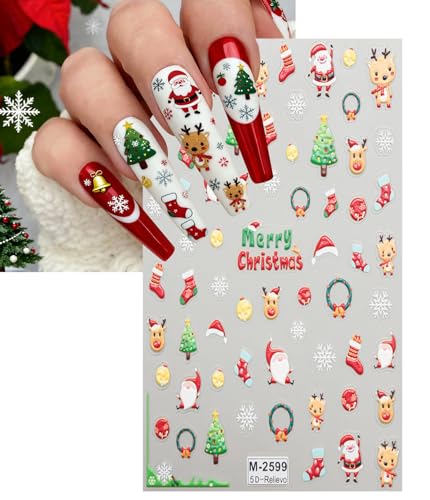 5D Christmas Nail Art Stickers Self-Adhesive Xmas Decals 8 Sheets
