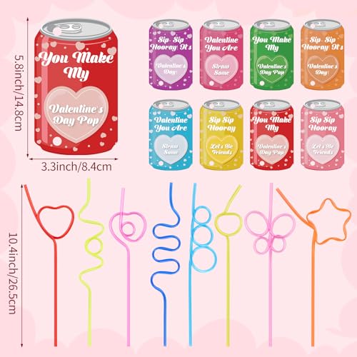Valentine's Day Cards with Straws - 32 Pack for Kids Gifts