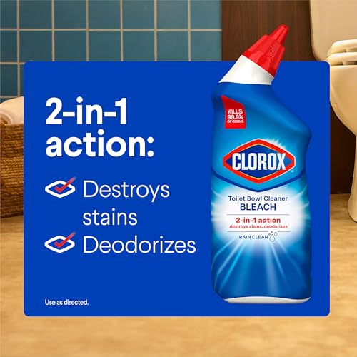 Clorox Toilet Bowl Cleaner with Bleach, Rain Clean, 24 fl oz - 2 Pack
