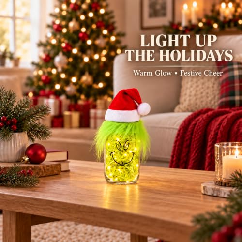 Mason Jar Christmas Centerpiece for Tables - Winter Holiday Farmhouse Decor - 1 Piece