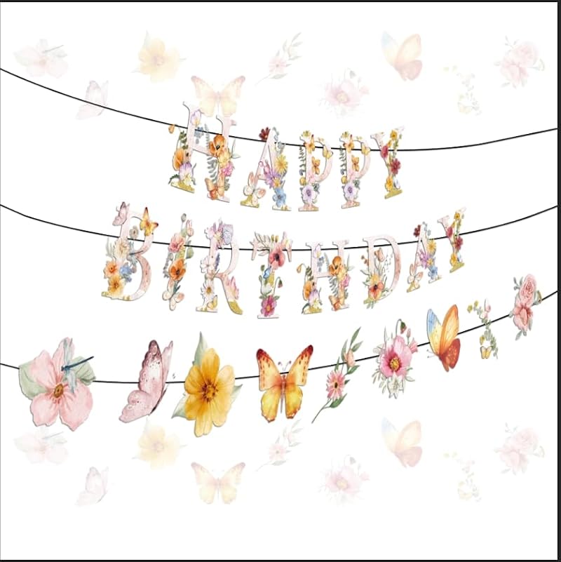 Wildflower Birthday Party Decorations Set - 3 Pre-Strung Banners