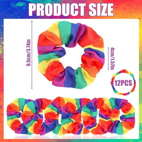 KICOSY 12-Pack Rainbow Hair Scrunchies for Pride Parade and Everyday