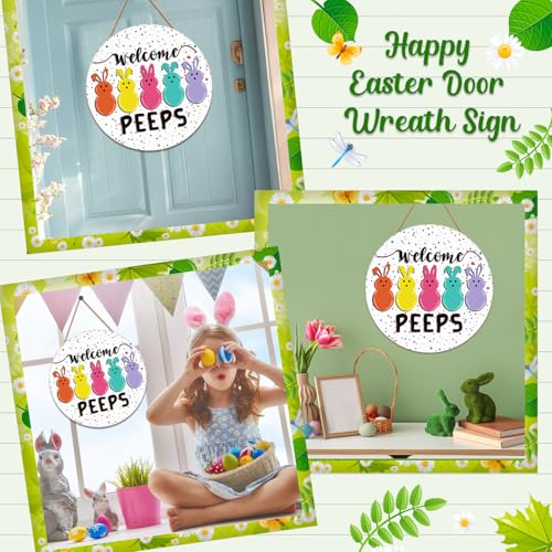 Wooden Welcome Peeps Bunny Door Hanger - Easter Decor Sign