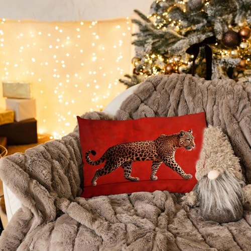 Red Cheetah Pillow Covers 12x20 | Trendy Leopard Print Decor