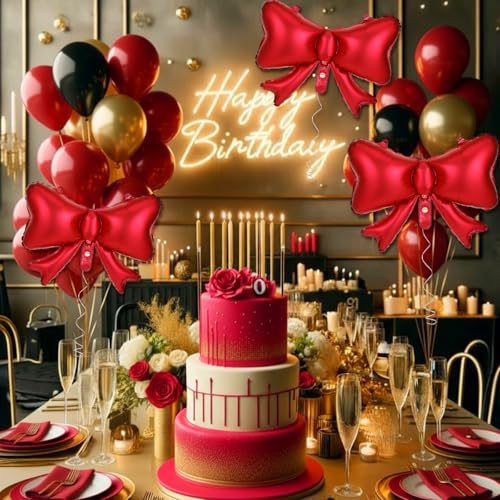 Giant Red Bow Balloons - 5 Pcs Foil Decorations for Parties