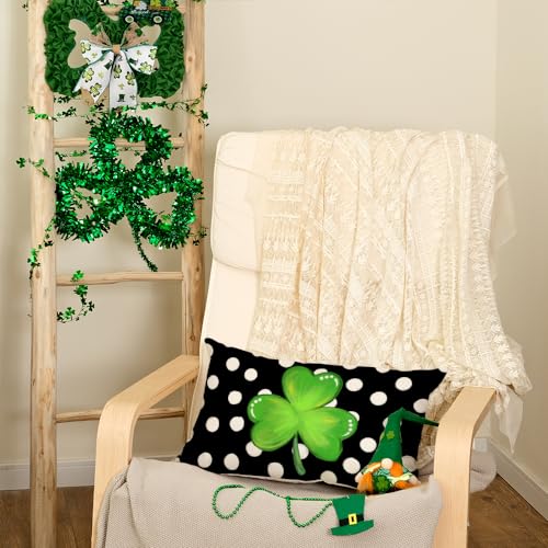 St. Patrick's Day Lumbar Pillow Cover 12x20 Inch - Green Shamrock