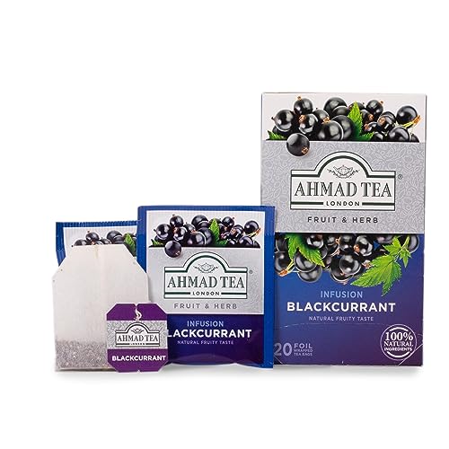 Ahmad Tea Blackcurrant Herbal Infusion Tea, Decaffeinated, 20 Tea Bags