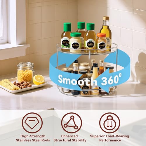 GLOXA 2-Tier Lazy Susan Turntable Organizer, 9.25" Rotating Spice Rack (1 Pack)
