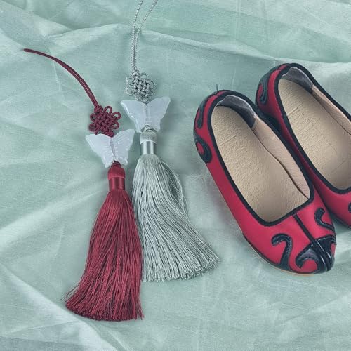 Jade Butterfly Norigae Dark Red - Korean Traditional Tassel Bag Charm