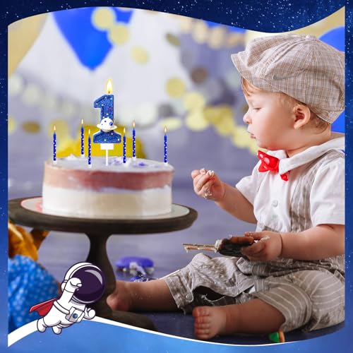 Astronaut Space Birthday Candle Set - 11 Pcs with Number & Spaceship
