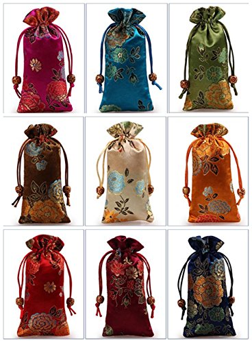 Silk Brocade Drawstring Pouch Set - 6pcs Jewelry & Gift Bags