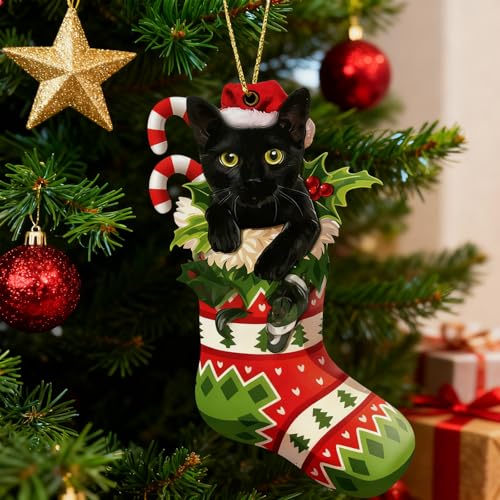 Black Cat Christmas Ornament 2025 – 2D Acrylic Hanging Holiday Decor