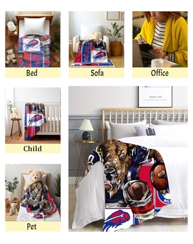 American Football Buffalo Throw Blanket - L80 x W60 - Team Colors & Logo - Outdoor, Travel, Game Day