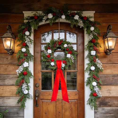 Red Wreath Sash 59 Inch DIY Embroidery Bouquet Sash for Front Door Decor 2Pcs