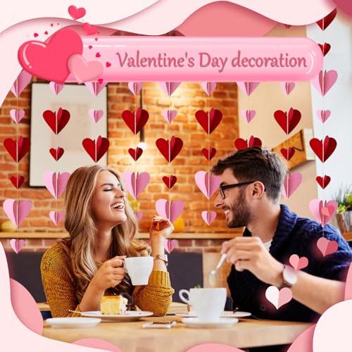 3D Heart Garland for Valentine's Day - 32 pcs Red & Pink Decor