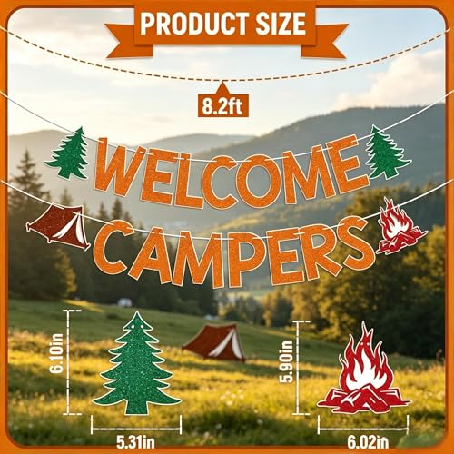Welcome Campers Banner for Camping Themed Birthday Party Decorations
