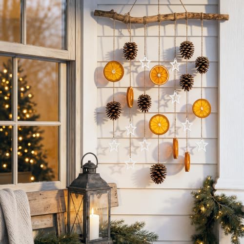 Rustic Christmas Hanging Decor with Dried Orange Slices Wall Art - Fuutreo