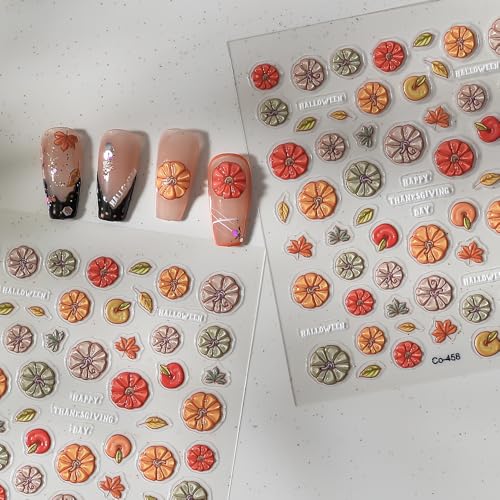 Quezadyl 5D Fall Maple Leaf & Pumpkin Nail Art Stickers (2 Sheets)