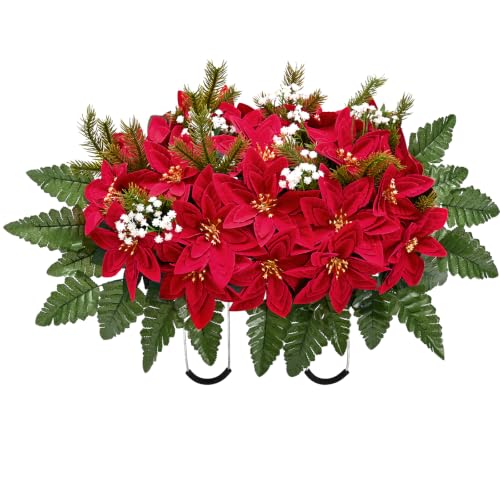 Artificial Cemetery Saddle Flowers Poinsettia - Red & White for Grave Decorations