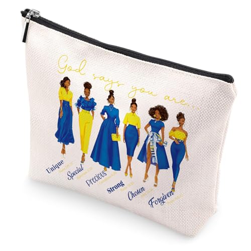 VeloKomo Waterproof Makeup Bag - Blue and Gold Bible Verse Toiletry Pouch