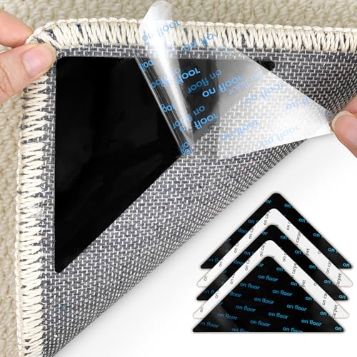 MOJOTORY Non-Slip Rug Grippers, Washable Adhesive Rug Tape, 12-Piece Set