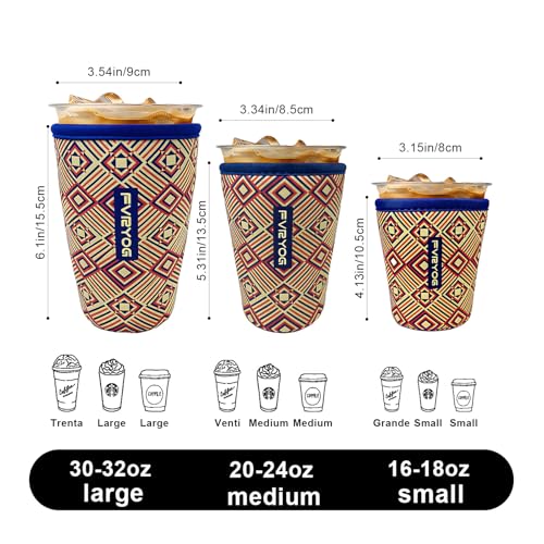 FVRYOG Reusable Neoprene Iced Coffee Sleeves - Insulated Cup Coolers