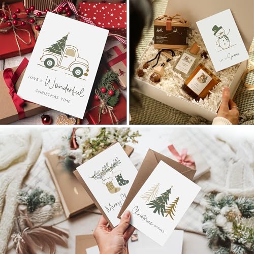 Minimal Christmas Cards with Envelopes and Stickers - 30 Pack