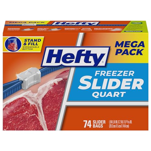 Hefty Slider Quart Freezer Bags, 74 Count - Extra Strong Seal
