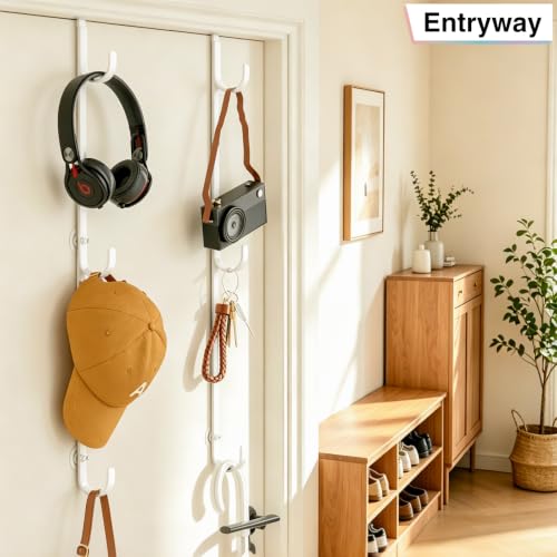Aimeaihe Over Door Hat Organizer Rack - 2 Pack, 6 Hooks, White