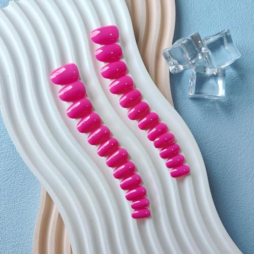 KXAMELIE Hot Pink Press on Nails Short Almond Gel False Nails 24Pcs