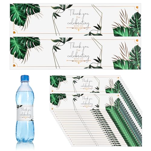 50 Wedding Water Bottle Labels - Leaf Design Thank You Stickers