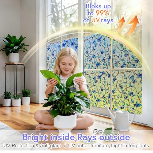 SOMWISE Royal Violet Window Privacy Film, Heat Blocking UV Protection 17.5x78.5