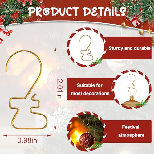 Christmas Ornament Hooks Set - Style C, Gold Metal Wire Hangers, 100 Pack