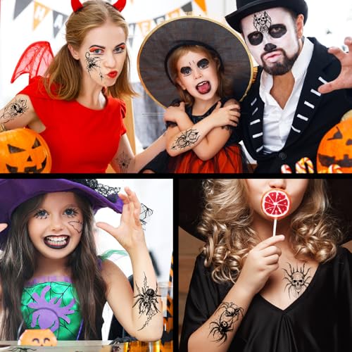 Konsait 30 Sheets Skeleton Spider Temporary Tattoos for Halloween Makeup