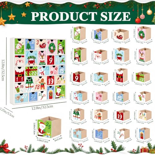 White Wooden Advent Calendar with 25 Drawers Christmas Countdown Decor for 2026