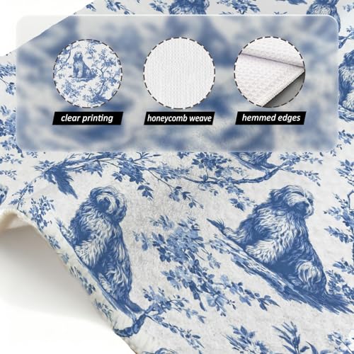 Otterhound Kitchen Dish Towels - Floral Dog Print, 16x24 Inch