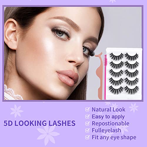 AKARA 5 Pairs Wispy Faux Mink False Eyelashes Natural Fluffy Cat Eye