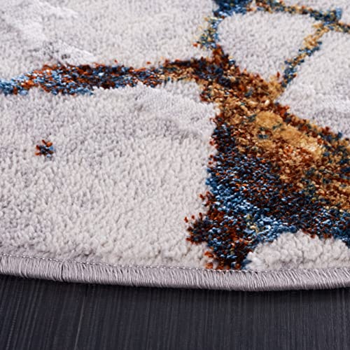 SAFAVIEH Amelia Collection Area Rug - 3' Round, Grey & Blue Gold, Modern Abstract Design, Non-Shedding & Easy Care, Ideal for High Traffic Areas in Living Room, Bedroom (ALA293M)