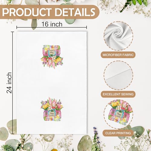 Easter Bunny and Floral Kitchen Towel, Microfiber Hand Dish Towel 16x24
