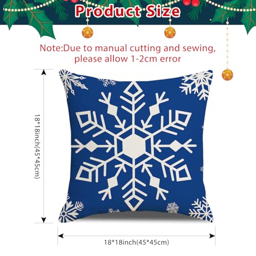 Set of 4 Christmas Snowflake Throw Pillow Covers, 18x18 Inch