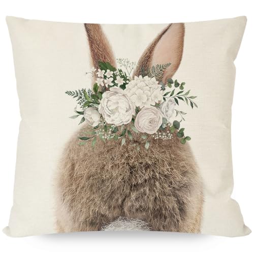 PANDICORN Bunny Easter Pillow Covers 18x18 Inch Set of 2 - Farmhouse Decor