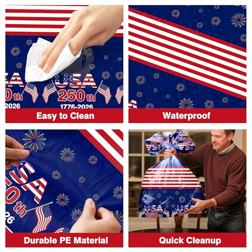 Patriotic Tablecloth for USA 250th Anniversary | 3 Pack, 54x108 in