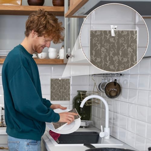 Needbrock 6-Pack Swedish Dishcloths - Black-Brown Pattern with Storage Clips